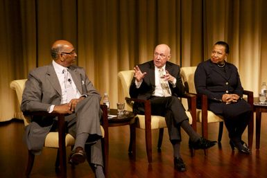 A Path to Equality: The Impact of the Civil Rights Acts of the 1960s; Michael Steele (left), former Chairman of the Republican National Committee and Lieutenant Governor of Maryland; Jim Jones (middle), former Chief of Staff to President Johnson, Congressman, and Ambassador to Mexico; and Carol Moseley Braun (right), former Senator and Ambassador to New Zealand and Samoa