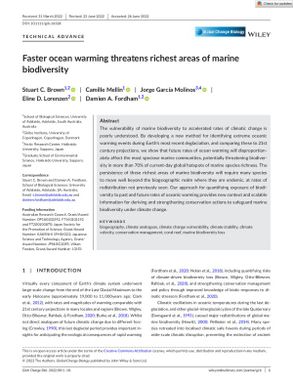 Faster Ocean Warming Threatens Richest areas of Marine Biodiversity