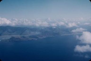 [Aerial view of coastline in Oahu, United States]