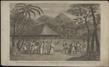 A representation of the surrender of the island of Otaheite to Captn. Wallis by the supposed Queen Oberea / Sparrow sculp