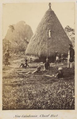 Kanaka in front of the chief hut, New Caledonia ca. 1878-79