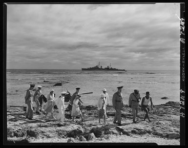 Official party arriving at Mangaia in the Cook Islands as part of the Governor General's tour