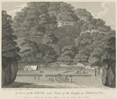 A view of the cove and tents of the English at Oroolong / T. Malton, del. after a sketch on the spot by H. Wilson, Jun., T. Medland, sculpt