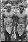 Maenaalamo on left, and Beni Fo'aanamae on right, both of Tofu, wearing fo'osae cane belts
