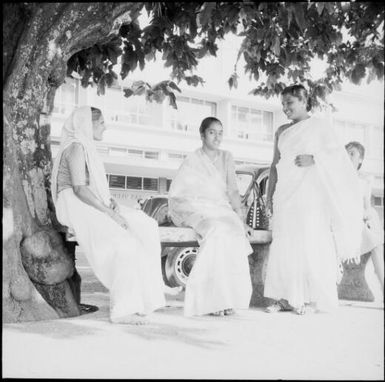 Three women dressed in saris, Fiji, 1966 / Michael Terry