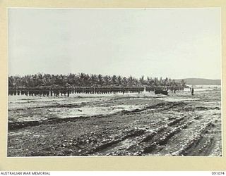 JACQUINOT BAY, NEW BRITAIN. 1945-04-21. 37/52 INFANTRY BATTALION ON PARADE DURING A REVIEW BY BRIGADIER C.R.V. EDGAR COMMANDER 4 INFANTRY BRIGADE. (JOINS NO. 91073)