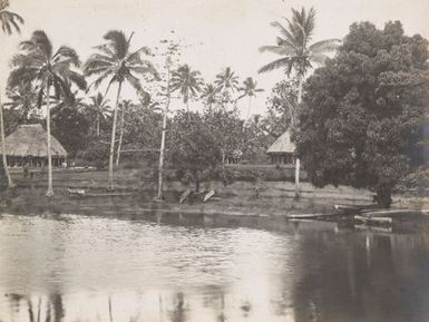 Bay with fale and palm trees. From the album: Photographs of Apia, Samoa