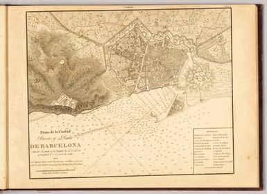 Plano de la ciudad, puerto y rada de Barcelona situado el punto (*) en la latitud de 41°. 21'. 48", 2.N. y longitud 8°. 26'. 47", 43. E. de Cadiz.