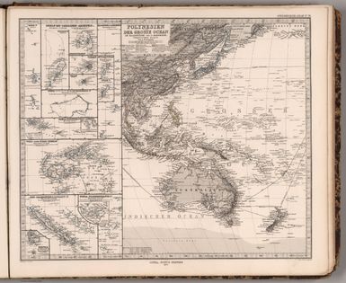 Stieler's Hand-Atlas ... No. 76. Polynesien und Der Grosse Ocean (Westliches Blatt). (insets) Various Pacific slands.