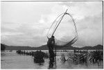 Man fishing at Sinalagu Harbour fishing weir with square net