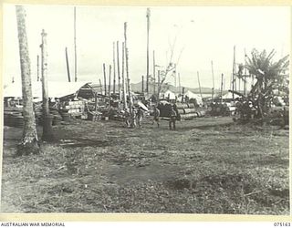 HANSA BAY-SEPIK RIVER AREA, NEW GUINEA. 1944-08-03. SOME OF THE STORAGE TENTS OF THE 5TH DIVISION SALVAGE UNIT AT HANSA BAY NORTH