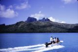 French Polynesia, motorboat heading towards Bora Bora