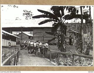 SOGERI, NEW GUINEA. 1943-11-20. CLASSES AT THE SCHOOL OF SIGNALS, NEW GUINEA FORCE. IN THE FOREGROUND THE STUDENTS ARE LEARNING TO HANDLE CABLE BARROWS AND OTHER LINE EQUIPMENT, WHILE IN THE BACK - ..