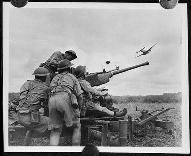 World War II soldiers from New Zealand Artillery during battle noise practice, in Suva, Viti Levu, Fiji