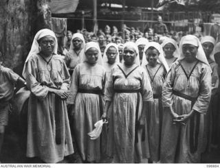 Portrait of some of the inmates at the Ramale Valley Internment Camp. Contact with the camp was made by Allied troops and representatives of the Australian Red Cross following the surrender of the ..