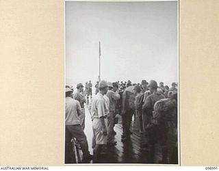 MUSCHU ISLAND, NEW GUINEA. 1945-11-26. ELEVEN HUNDRED JAPANESE TROOPS OF 18 JAPANESE ARMY LEFT THE WEWAK AREA ON THE JAPANESE CRUISER KASHIMA TO RETURN TO JAPAN. THEY ARE THE FIRST JAPANESE TROOPS ..