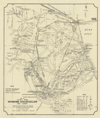 Map of Bulolo Area, Morobe goldfields, New Guinea : showing road-tracks & air routes from Salamoa and Lae to the goldfields / by Chas. Lexius-Burlington