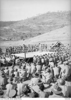 PAPUA. 1942-08-18. BOXING TOURNAMENT HELD BETWEEN ALL SERVICES AT PORT MORESBY WHEN AUSTRALIANS AND AMERICANS COMPETED