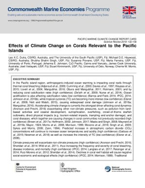 Effects of climate change on corals relevant to the Pacific Islands