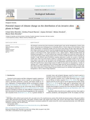 Potential impact of climate change on the distribution of six invasive alien plants in Nepal.