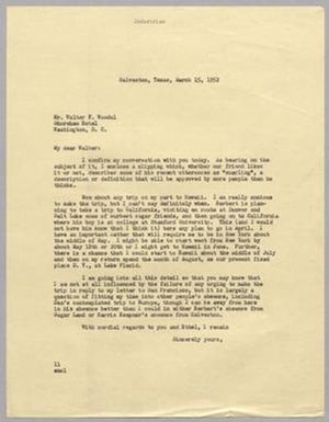 [Letter from I. H. Kempner to Walter F. Woodul, March 15, 1952]