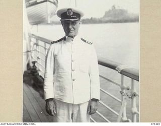 LAE, NEW GUINEA. 1944-08-18. CAPTAIN S. WEBB, ROYAL AUSTRALIAN NAVAL RESERVE, COMMANDER OF THE 2/1ST HOSPITAL SHIP, "MANUNDA"