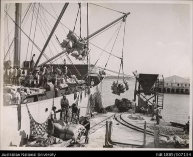 Loading sugar bags onto ships