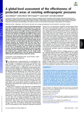 A global level assessment of the effectiveness of protected areas at resisting anthropogenic pressures.