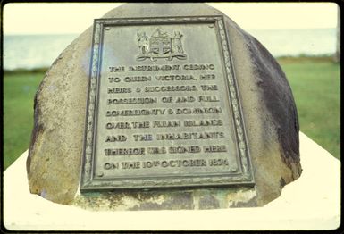 Plaque at Levuka, Fiji, 1971