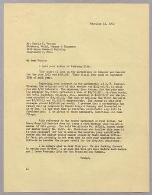 [Letter from I. H. Kempner to Harris K. Weston, February 13, 1953]