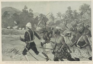 Lieutenant Gaunt and his red-caps at Vailima, carrying one of the stone forts by assault