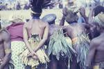 Highlanders and Kathleen Vellacott-Jones at cattle gate, Mt Hagen, [Papua New Guinea, May 1963]