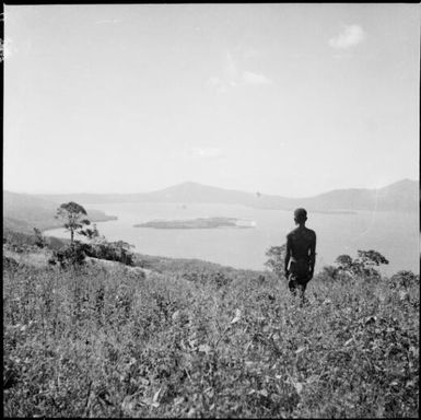 Chinnery's driver looking across the harbour an hour before the eruption on 29 May, 1937, Vulcan Island, Rabaul, New Guinea, 1937, 2 / Sarah Chinnery