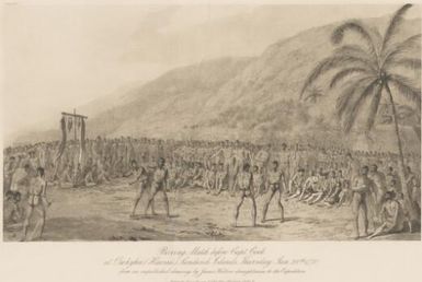 Boxing match before Capt. Cook at Ouhyhee (Hawaii) Sandwich Islands, Thursday, Jan. 28th, 1770 / from an unpublished drawing by James Webber, draughtsman to the expedition