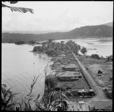 View of Salamaua looking towards mainland with the sea on both sides of the isthmus, Salamaua, New Guinea, ca. 1936 / Sarah Chinnery