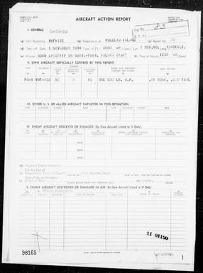 VMF-122 - ACA Reps Nos 20-21- Bombing of Gagil-Tomil Airstrip, Yap Is, Carolines, 11/1/44 & Attack on Enemy Shipping in the Palau Is 11/2/44