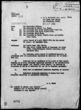 USS Bunker Hill - Rep of Air Ops Against the Palau & Philippine Is, 8/29/44 to 9/30/44