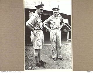 PORT MORESBY, PAPUA. 1942-09. LIEUTENANT-GENERAL S.F. ROWELL, GENERAL-OFFICER-COMMANDING NEW GUINEA FORCE (RIGHT) AND BRIGADIER H.G. ROURKE, CHIEF OF STAFF TO THE GENERAL-OFFICER-COMMANDING