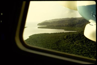 Aerial view of Fiji coast, 1971