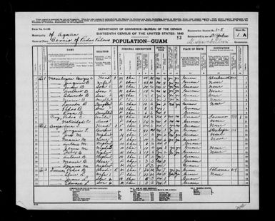 1940 Census Population Schedules - Guam - Agana County - ED 1-5