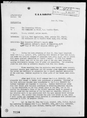 USS SARANAC - AA Act Rep, 6/18/44, Southeast of Saipan Island, Marianas