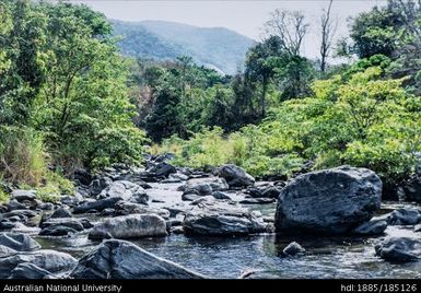 Mwadeya River upstream, large boulders in the Mwadeya river