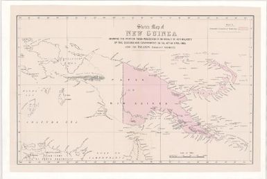 Sketch map of New Guinea showing the portion taken possession of on behalf of Her Majesty by the Queensland Government on the 4th April 1883, and the islands adjacent thereto