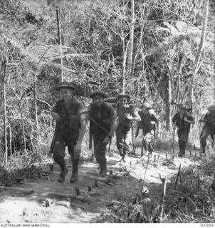 PAPUA, NEW GUINEA. 1942-10. MEMBERS OF THE 2/1ST, 2/2ND AND 2/3RD AUSTRALIAN INFANTRY BATTALIONS COMPRISING THE 16TH AUSTRALIAN INFANTRY BRIGADE MOVING UP ALONG THE TRACK ACROSS THE OWEN STANLEY ..