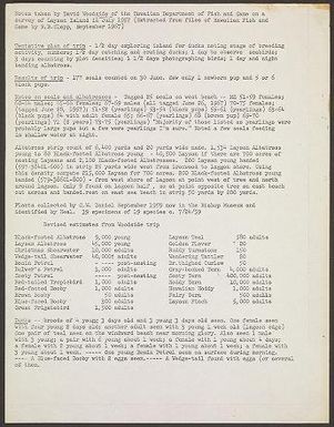 National Museum of Natural History (U.S.) Pacific Ocean Biological Survey Program field research records, 1961-1973 : Bryan -- notes on Coultas -- Laysan, also Woodside Manuscript, 1957, Laysan