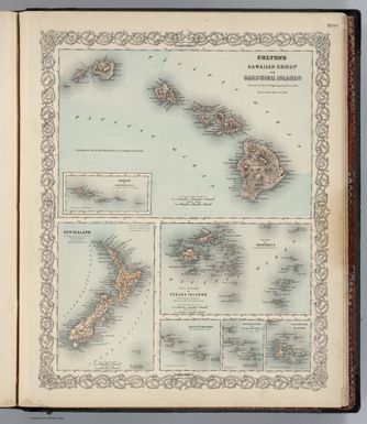 Colton's Hawaiian Group or Sandwich Islands. New Zealand. Viti Group or Feejee (Fiji) Islands. Tonga or Friendly Is., Samoan or Navigators Is. Society Islands. Marquesas or Washington Is. Galapagos Islands. Surveyed by the U. S. Exploring Expedition, 1839-1841. Published By G. W & C. B. Colton & Co., No. 182 William St. New York.