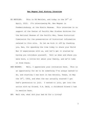 Oral History Interview with Ben Wagner, April 26, 2010