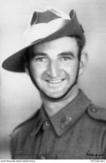 Studio portrait of V45822 Private (Pte) Robert Ivan Currie, 58/59th Battalion, of Katamatite, Victoria. A farmer in civilian life, he enlisted on 21 July 1941. While serving in New Guinea, Pte ..