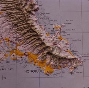 [Vintage 3-D map of Oahu island in Hawaii, United States]
