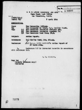 LEWIS HANCOCK - Act Rep, 3/30/44, South of Palau Islands